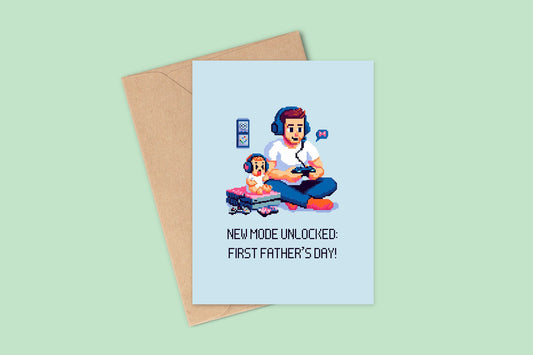 First Father's Day Card, Cute Gaming Card For Dad, New Mode Unlocked, Father's Day Card, Cards For Dad, Gaming Dad's