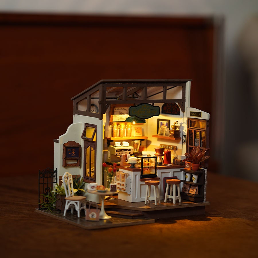 Build Your Own Café, Doll House DIY Kit, Model Set, Miniature Café Shop Craft Kit for Adults, Mini Diorama Shop with Furniture