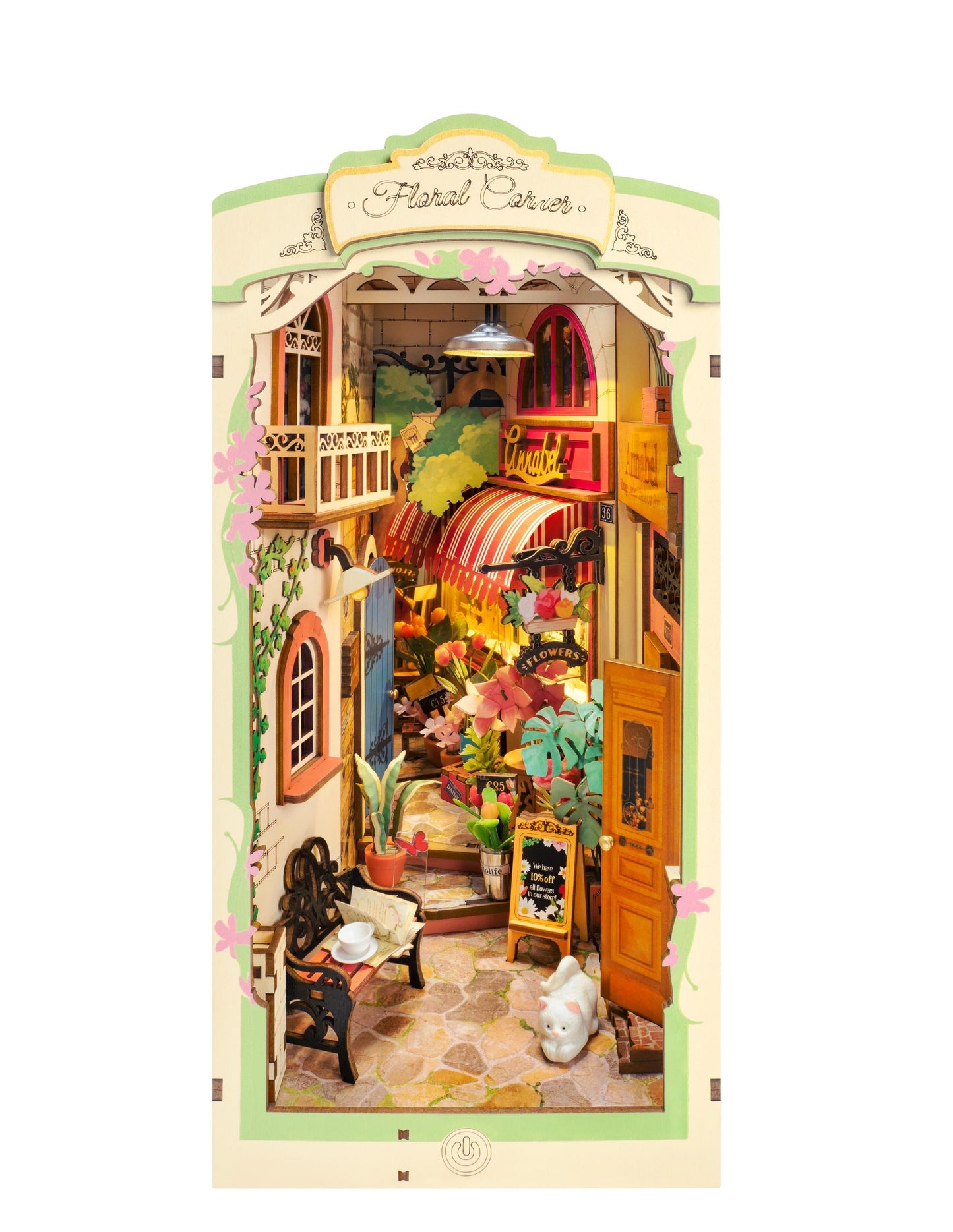 Build Your Own Book Nook, Doll House DIY Kit, Model Set, Miniature Book Nook Craft Kit for Adults, Mini Diorama Room, Floral Corner