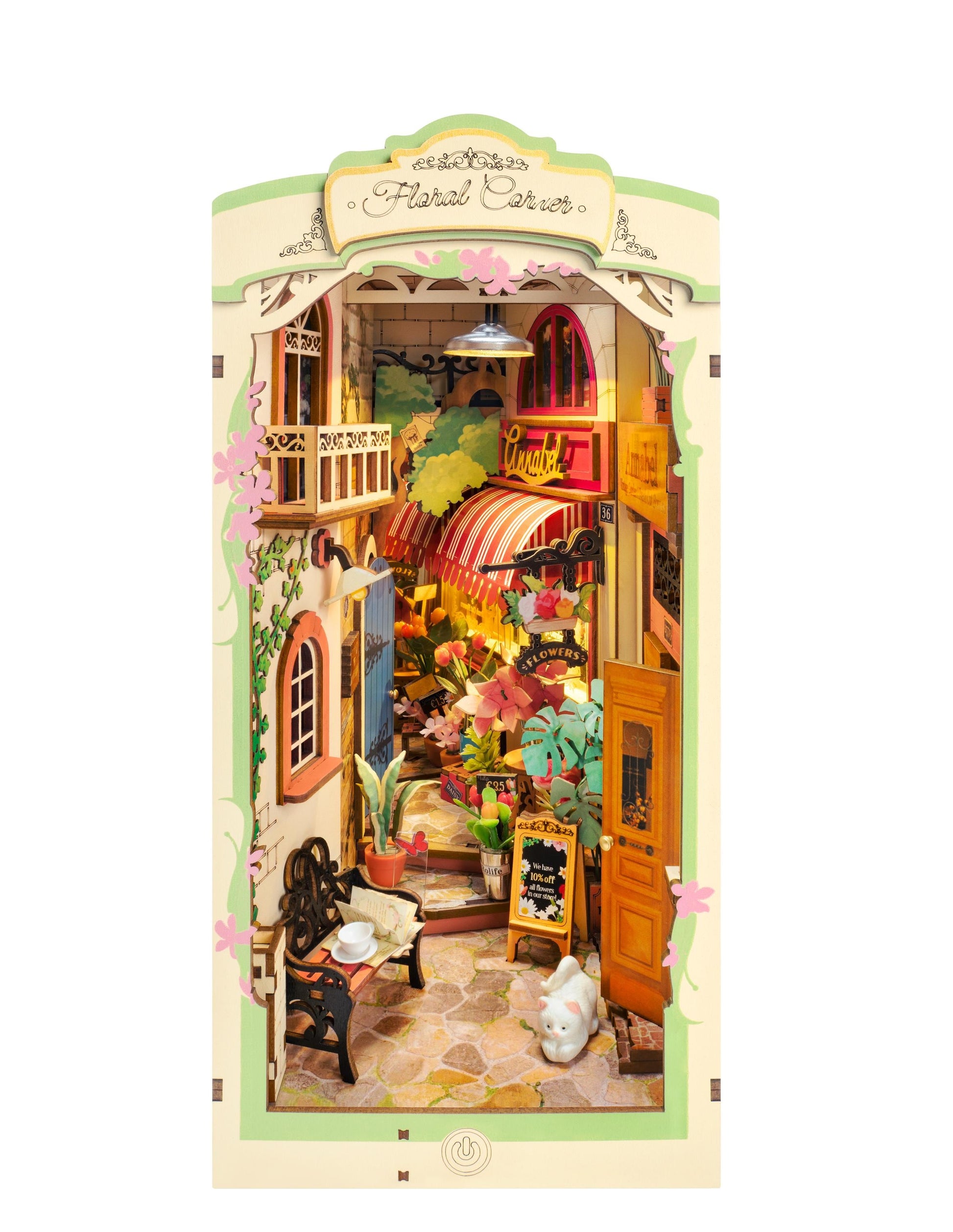 Build Your Own Book Nook, Doll House DIY Kit, Model Set, Miniature Book Nook Craft Kit for Adults, Mini Diorama Room, Floral Corner