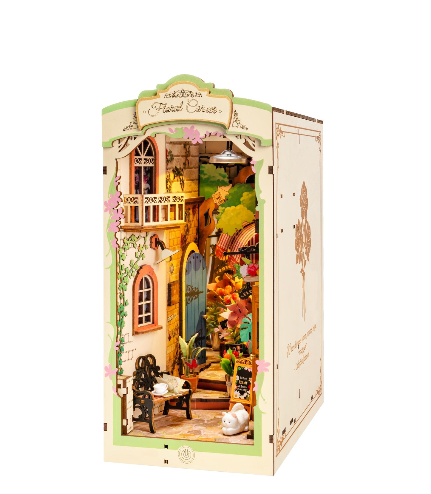 Build Your Own Book Nook, Doll House DIY Kit, Model Set, Miniature Book Nook Craft Kit for Adults, Mini Diorama Room, Floral Corner