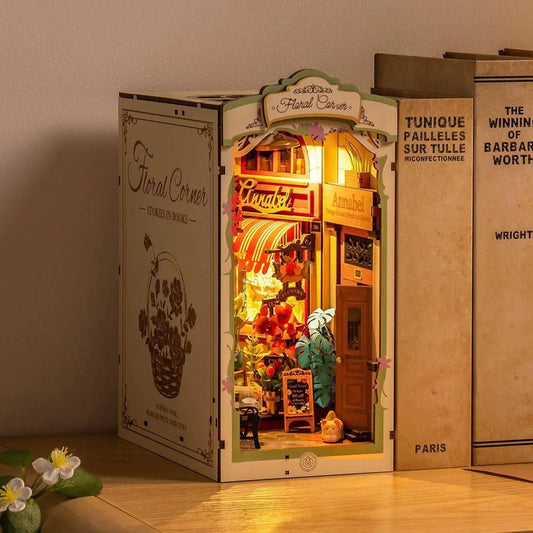 Book nook on shelf with books