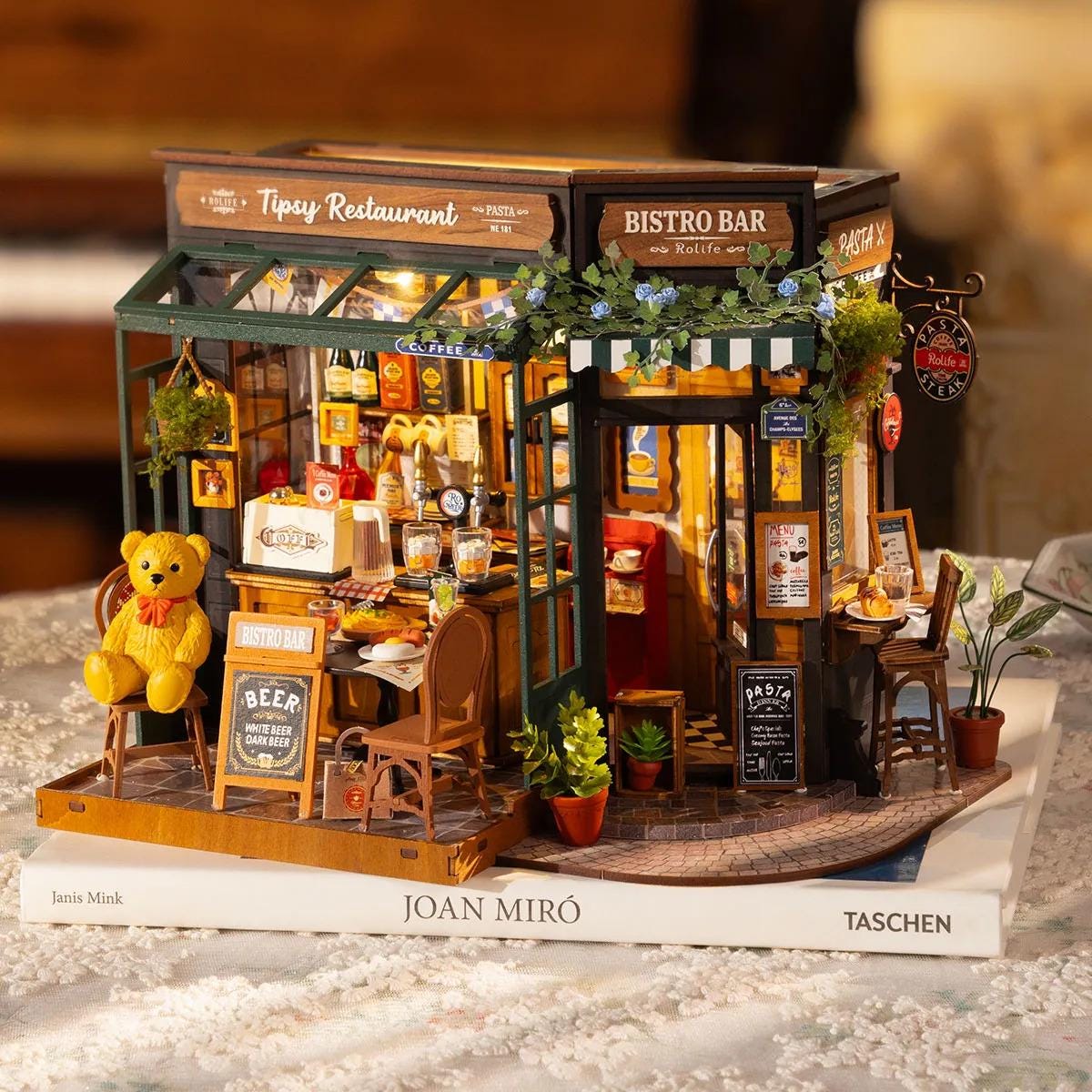 Build Your Own Bistro Bar Restaurant, Doll House DIY Kit, Model Set, Miniature Shop Craft Kit for Adults, Mini Diorama Shop with Furniture