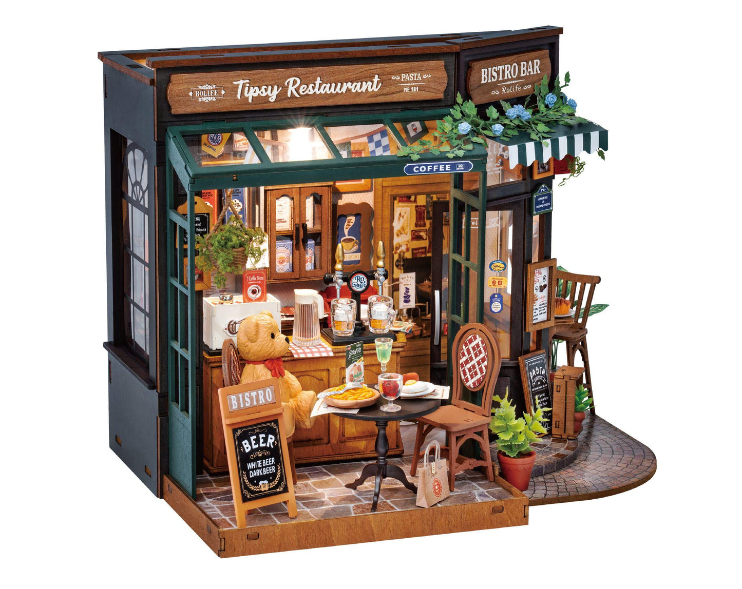 Build Your Own Bistro Bar Restaurant, Doll House DIY Kit, Model Set, Miniature Shop Craft Kit for Adults, Mini Diorama Shop with Furniture