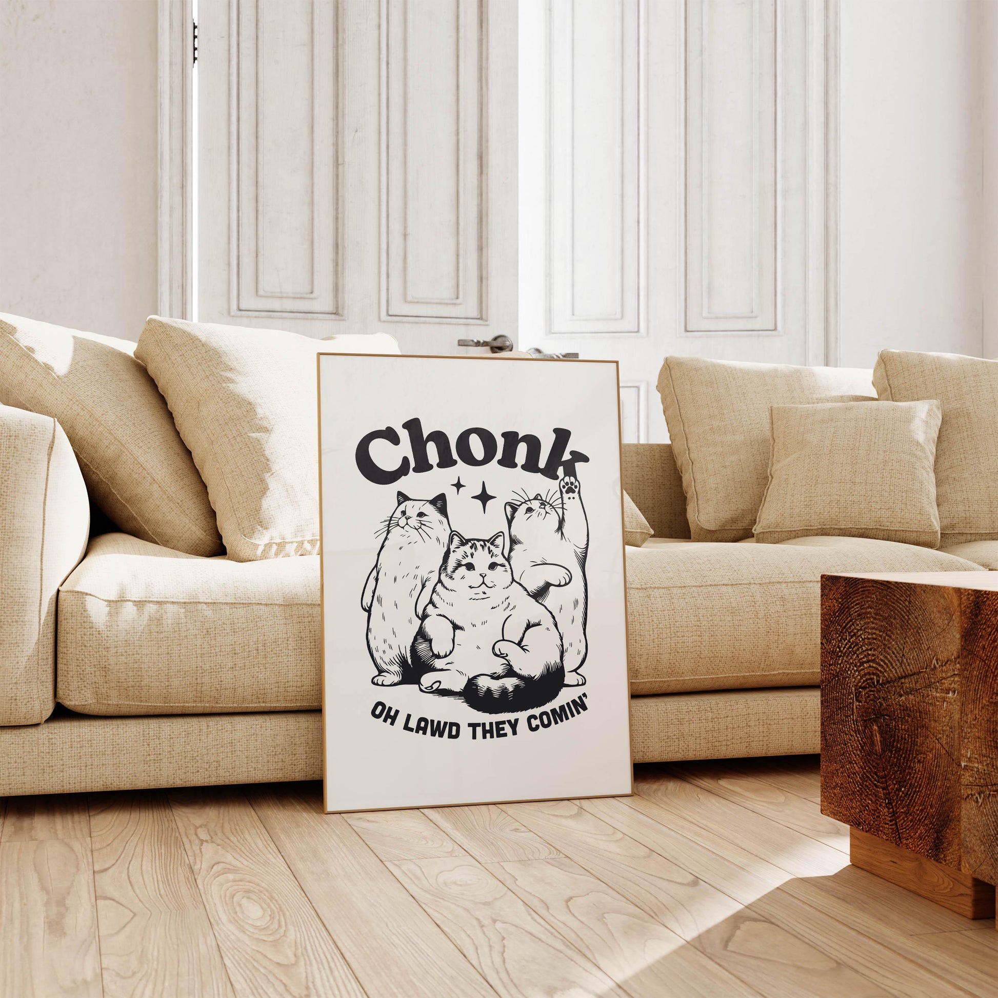 Chonk Inspired Art Print, Cat Wall Art, Oh Lawd They Comin, Cat Prints, Chonk Art, Gift For Cat Lover, Chonks