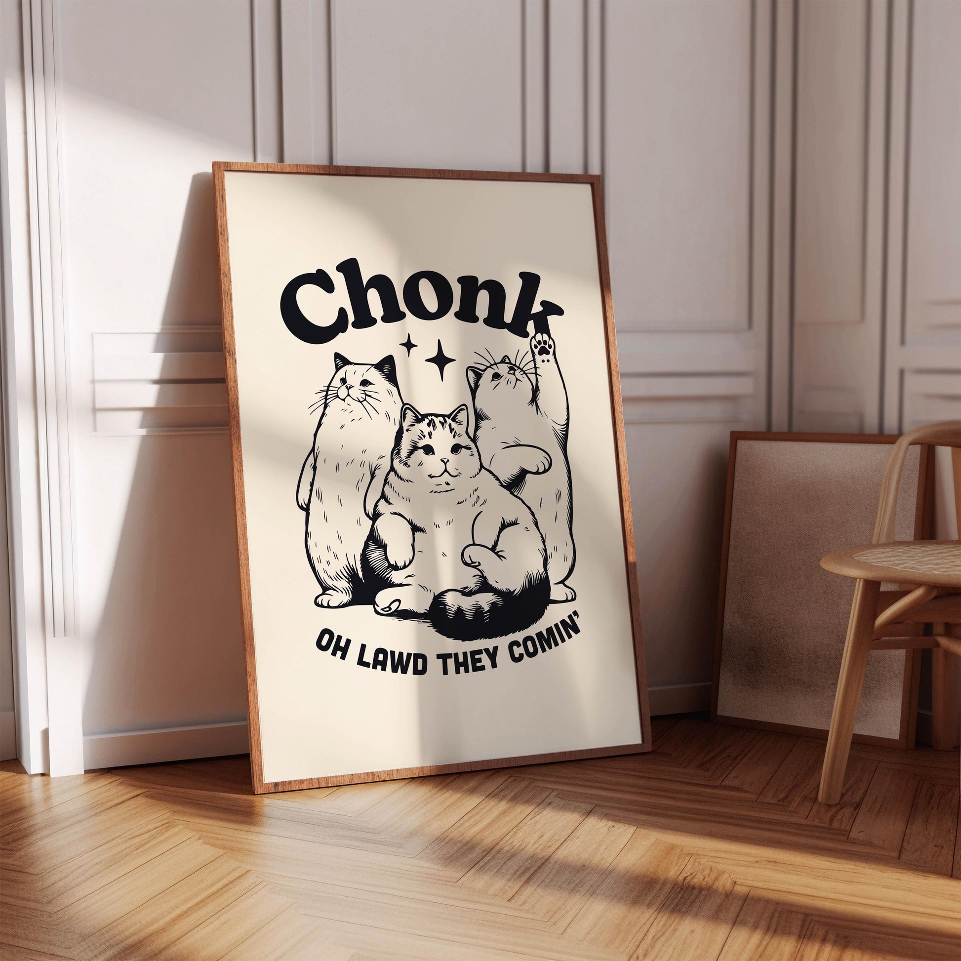 Chonk Inspired Art Print, Cat Wall Art, Oh Lawd They Comin, Cat Prints, Chonk Art, Gift For Cat Lover, Chonks