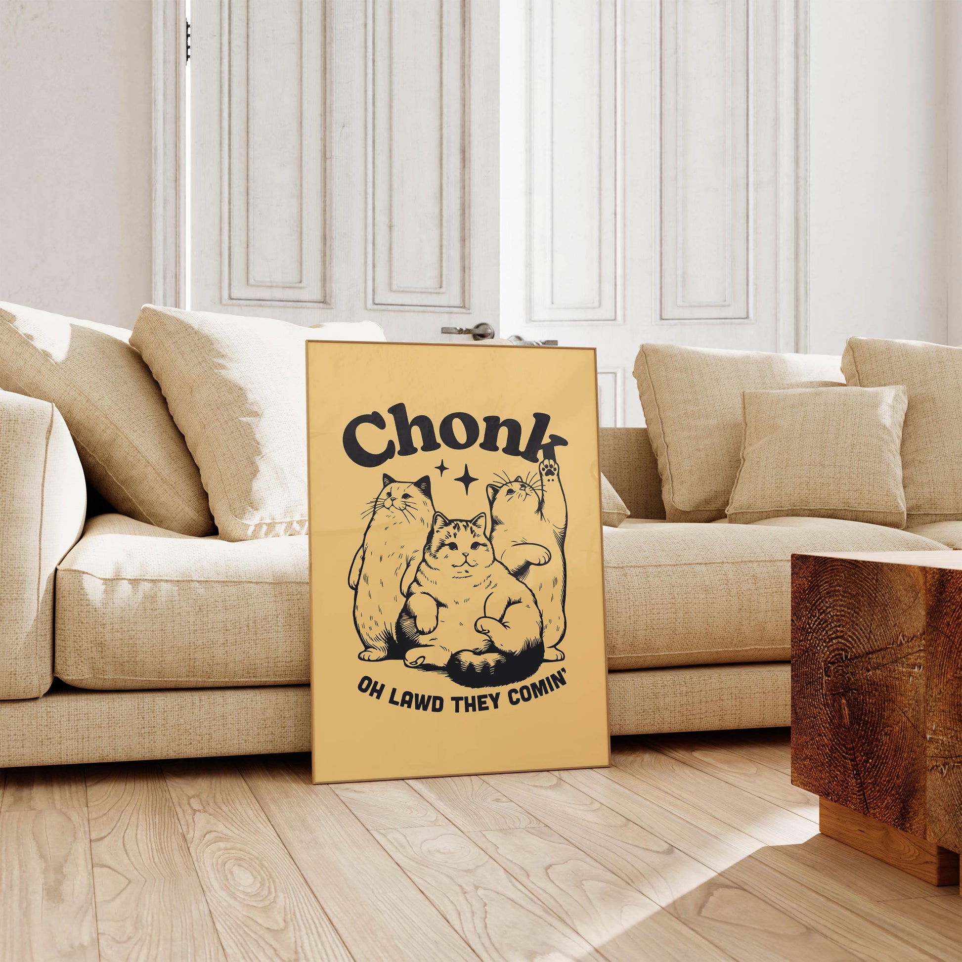 Chonk Inspired Art Print, Cat Wall Art, Oh Lawd They Comin, Cat Prints, Chonk Art, Gift For Cat Lover, Chonks