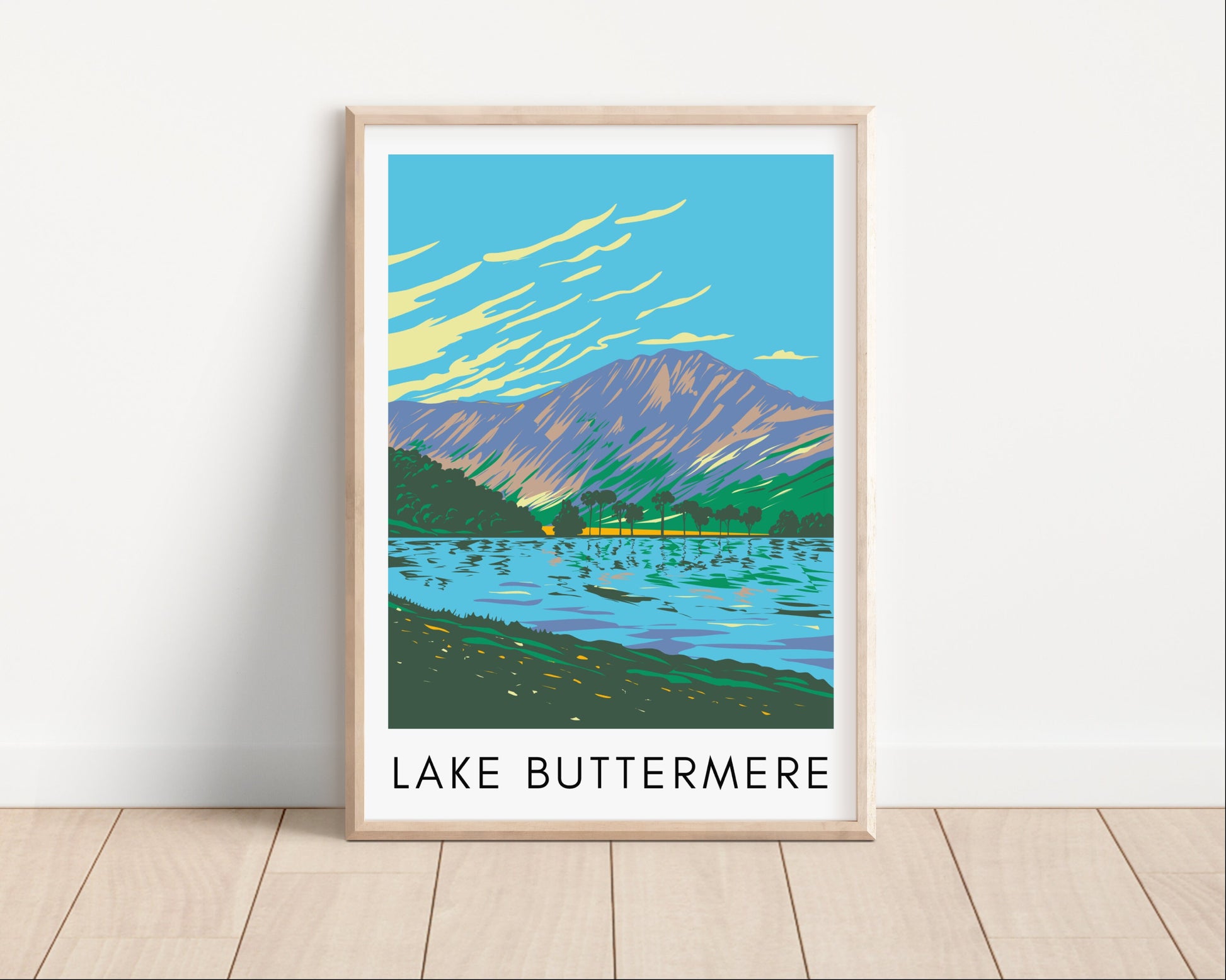 Lake Buttermere Art Print, Lake District Print, Buttermere Lake, Lake District Art Print, Art Deco Style, Travel Prints, A5, A4, A3, Lakes