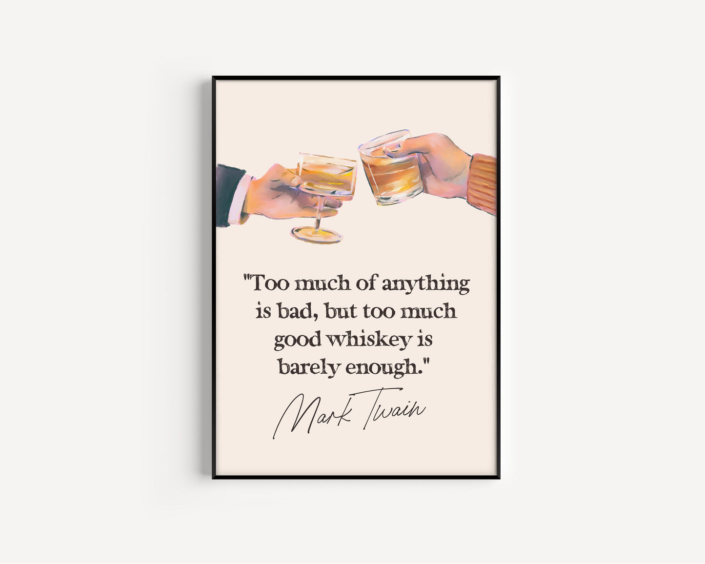 Whiskey print, Whiskey quote - Mark Twain, Gift for Whiskey fans, Present for alcohol lovers, Print for Bar, Whiskey Illustration,