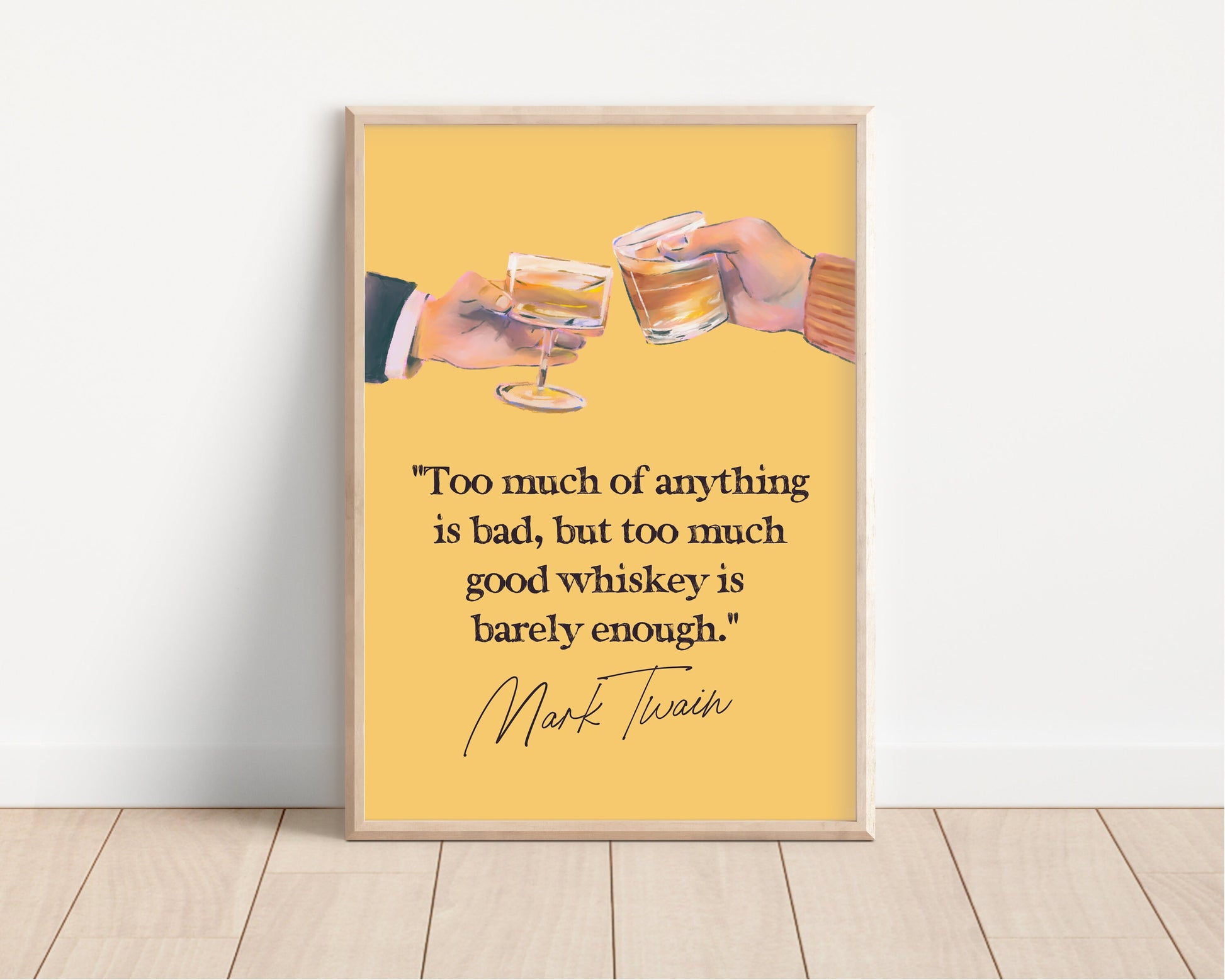 Whiskey print, Whiskey quote - Mark Twain, Gift for Whiskey fans, Present for alcohol lovers, Print for Bar, Whiskey Illustration,