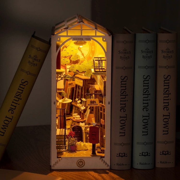 Build Your Own Book Nook, Doll House DIY Kit, Model Set, Miniature Book Nook Craft Kit for Adults, Mini Diorama Room, Sunshine Town