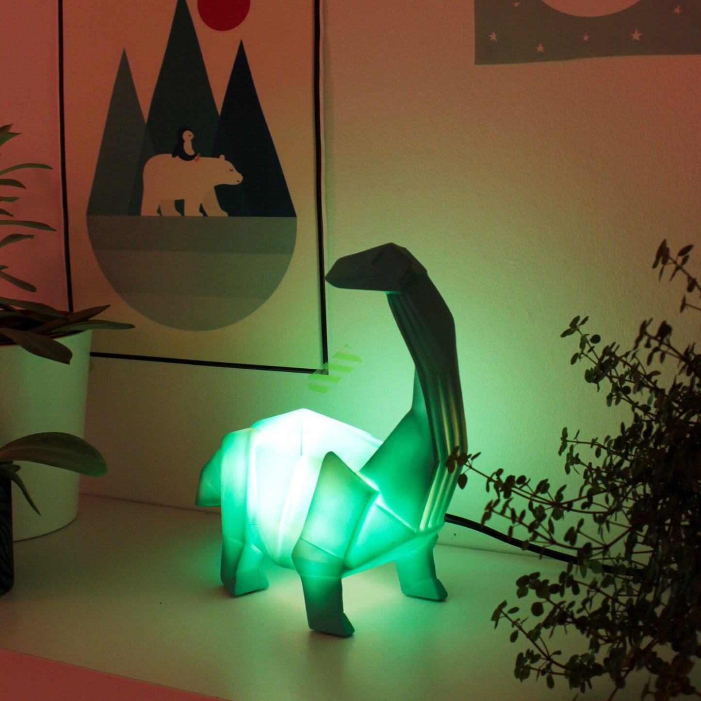 Mini Dinosaur LED Night Light, Green, LED Dinosaur Lights, Dinosaur Shaped Lights, Dinosaur, Origami Style