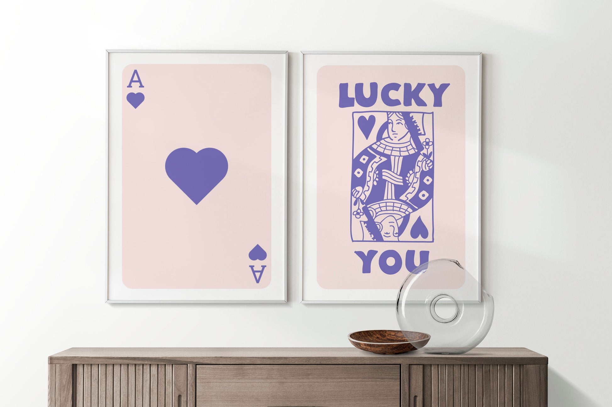 Set of 2 Trendy Playing Card Prints, Retro Aesthetic Prints, Pink