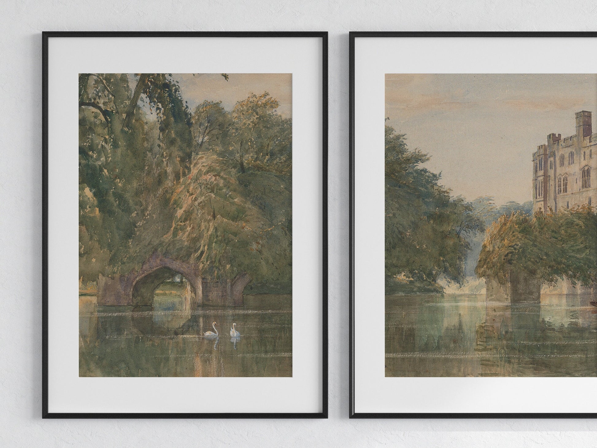 Swans Wall Art, Set of 3 Prints, Swans, Vintage Style, Retro Image, Bedroom Décor, Living Room, A5/A4/A3/A2, Warwick Castle, Warwick Print