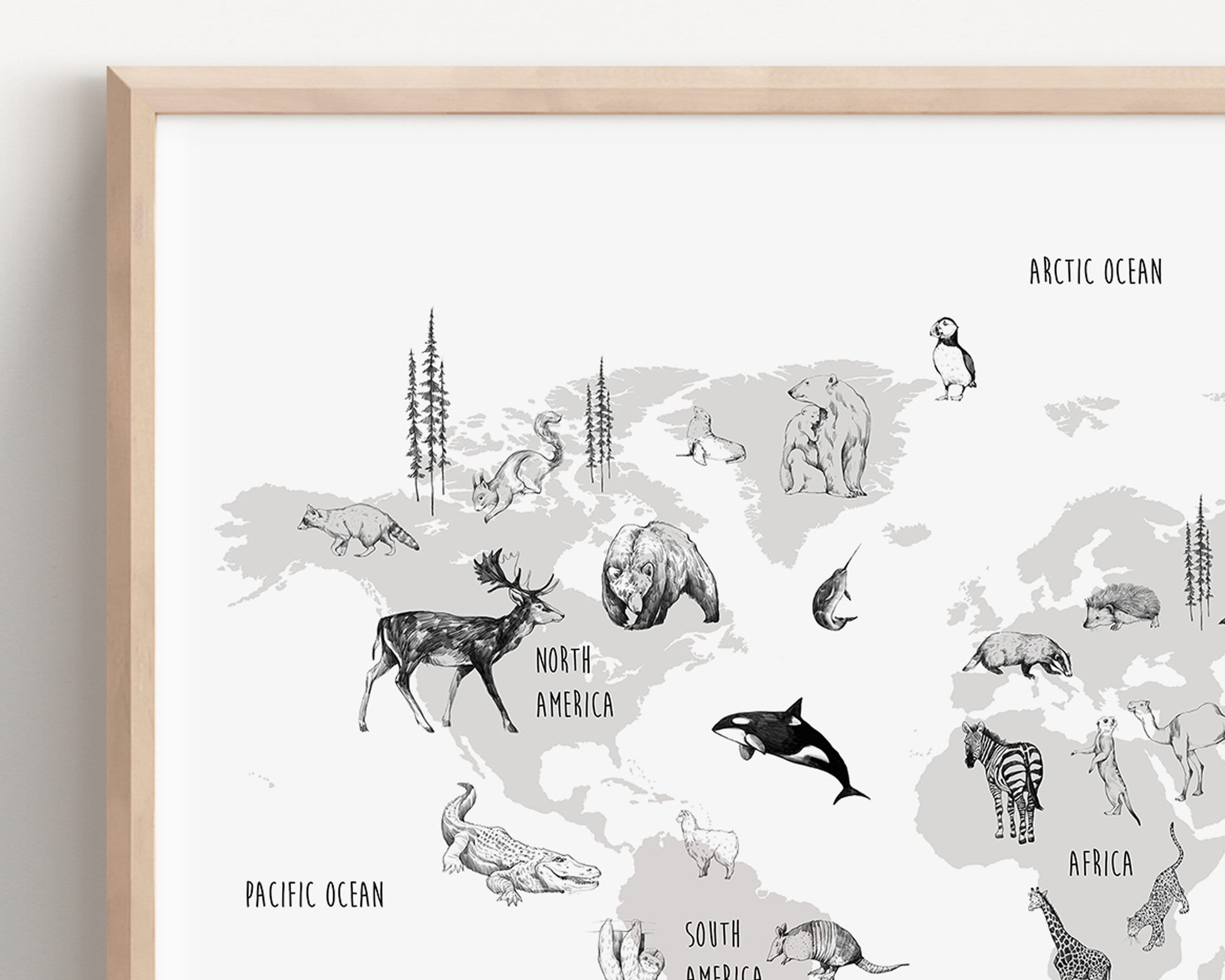 Animal World Map print, Kids Bedroom Print, Education print, World Map Print, Learning resources, Children's Room, Animal Illustrations